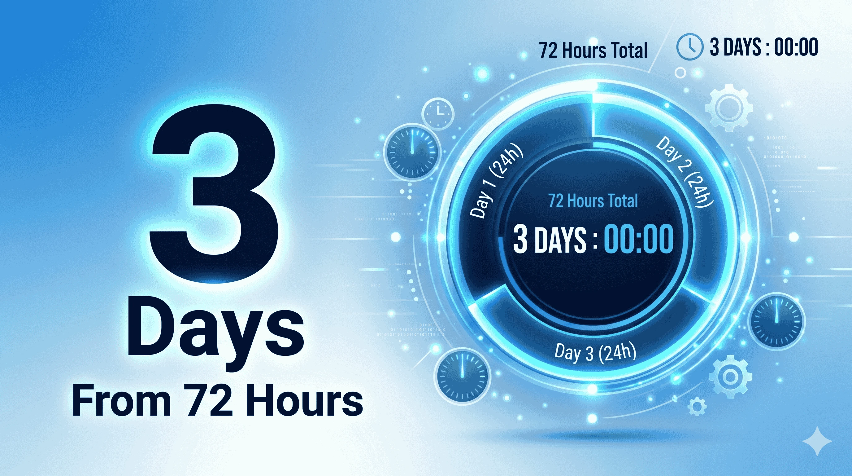 Clock showing 72 hours equals 3 days